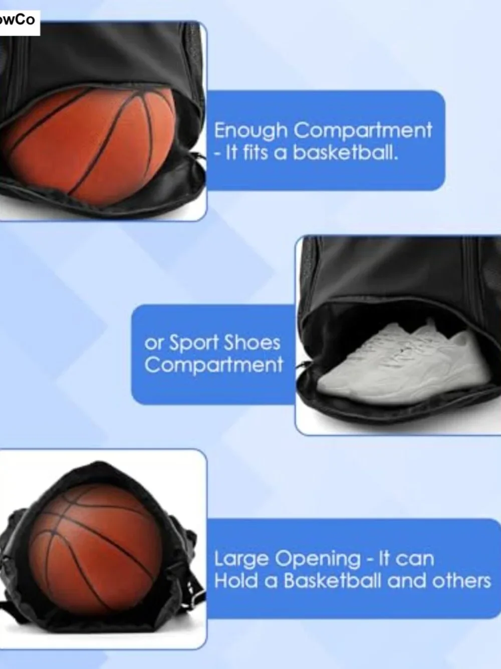 Drawstring Soccer Backpack with Ball & Shoe Compartment 30L Nylon